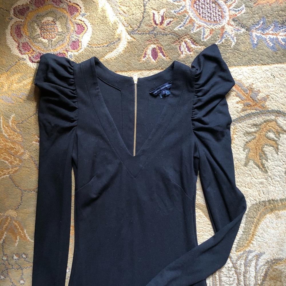 French Connection Puff Sleeve Fitted Black Dress